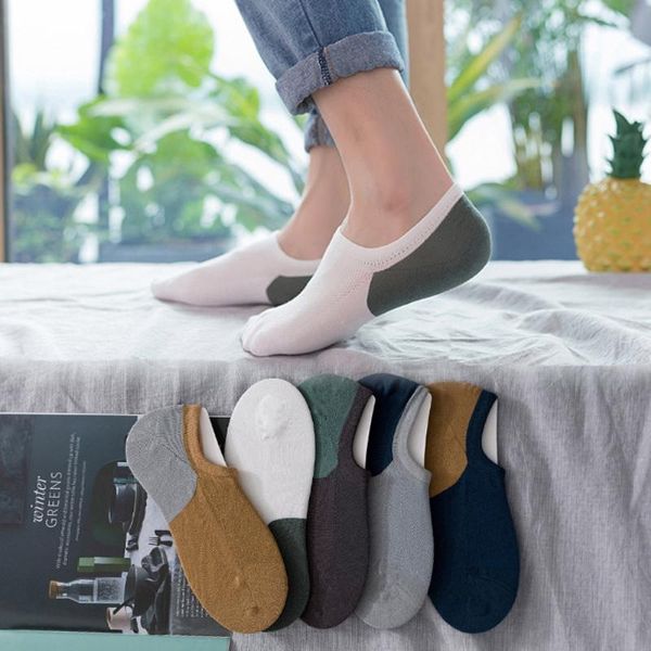 

men's socks 5 pairs/lot patchwork color casual short ankle breathable comfortable cotton sock invisible male boat, Black