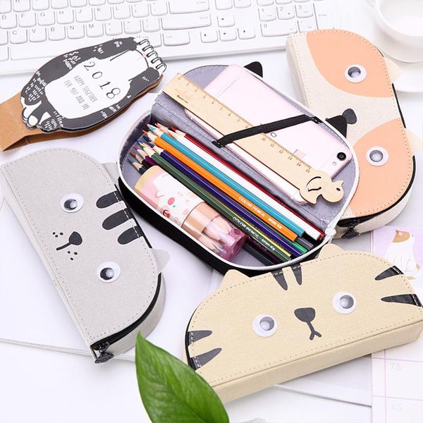 

pencil bags kawaii cat cases cute stationery kitten pen case canvas large capacity bag for student school supplies storage box