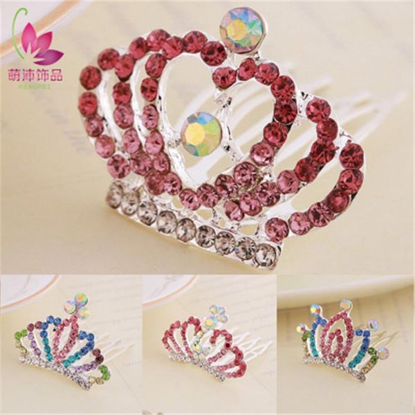 

hair accessories kids tiara clip hairpin for girl crystal rhinestone crown korean handmade fashion head mujer festival wholesale, Slivery;white