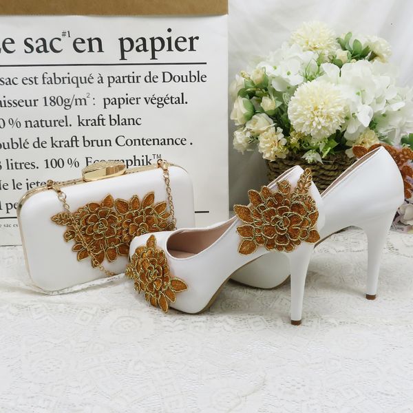 

women summer shoes golden flower wedding shoe bride set high heels toe pumps ladies party purse raub, Black