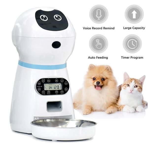 Alimentadores automáticos da água do gato do animal de estimação EU / UK / UE Plug Auto Cat Dog Food Dispenser Alimentadores automáticos com tigela de aço inoxidável Y200922