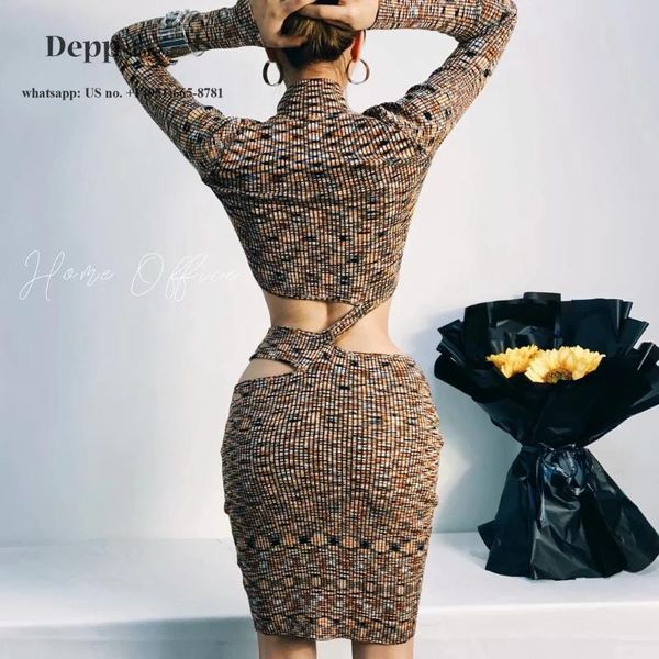 

casual dresses luxury designer autumn women's clothing hollow out waist knitted sheath slim fit bodycon mini party dress, Black;gray