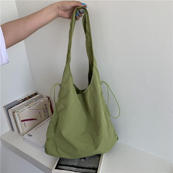 

evening bags simple solid color japanese one-shoulder nylon drawstring leisure bucket bag shopping handbag female trend