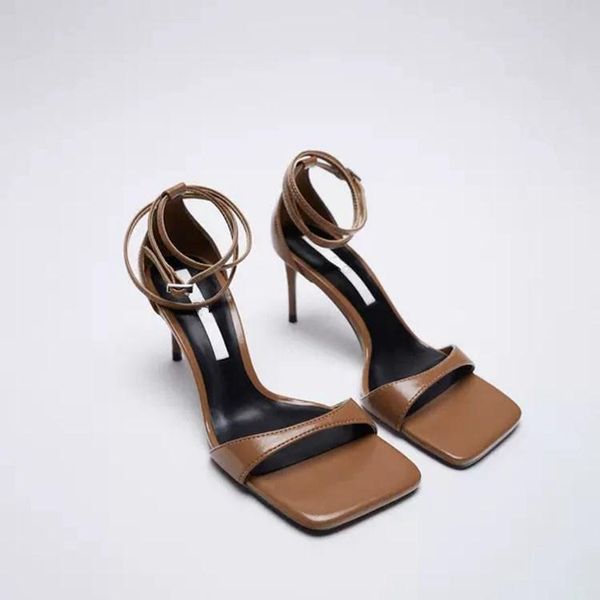 

sandals female sandal large size strappy heels black shoes for women square toe girls big beige stiletto high 2021 velvet basic scandal
