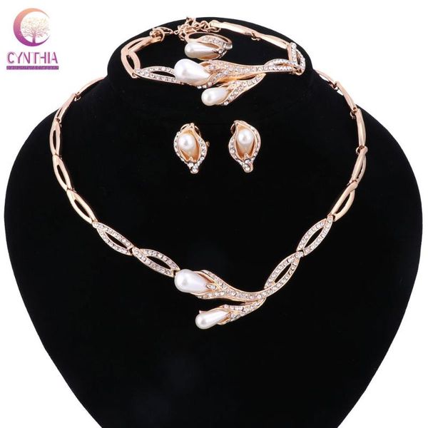 

earrings & necklace bracelet ring simulated pearl jewelry sets for women wedding bridal party accessories crystal pendant, Silver