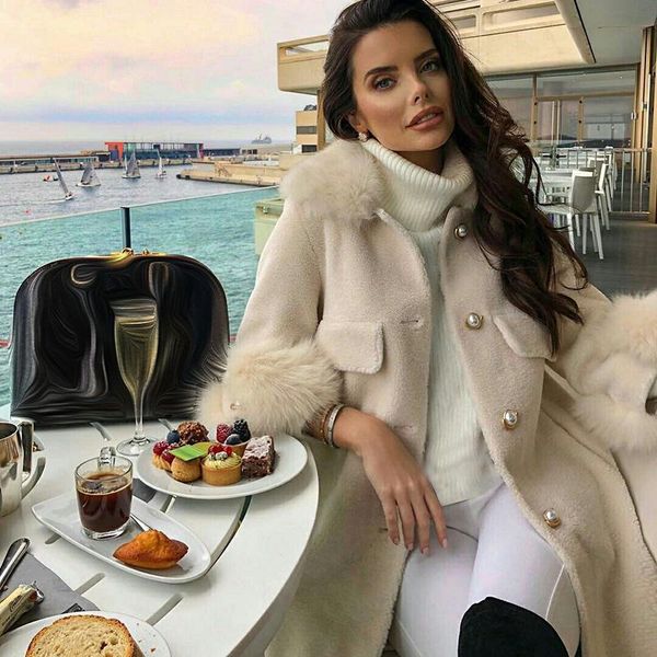 

women's wool & blends malina fashion faux fur collar coats women elegant single breasted jackets pockets solid loose long ladies, Black