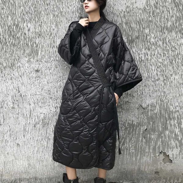 

lanmrem 2021 new spring and winter japan styles batwing sleeves loose big size cotton-padded coat women windbreaker jd18601 y190828, Black