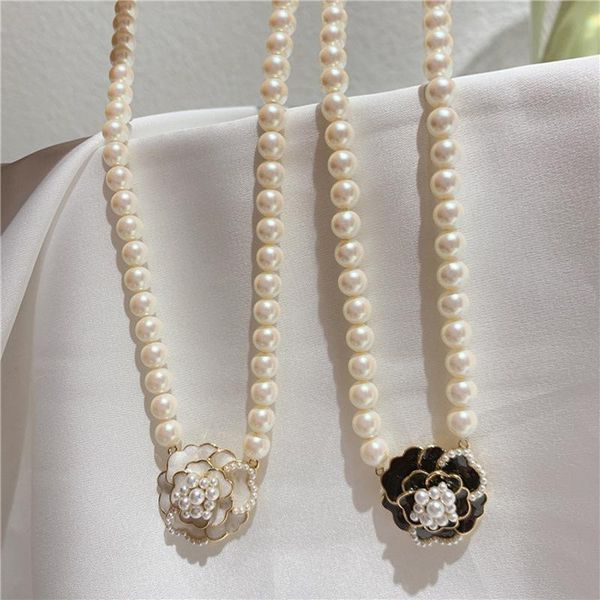 

chokers trendy korean vintage elegance pearls black white camellia flower choker necklace for women fashion jewelry gift, Golden;silver