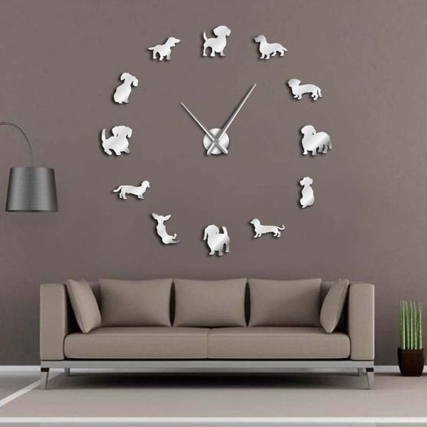 

wall clocks diy dachshund art wiener-dog puppy dog pet frameless clock with mirror effect sausage large art#g3