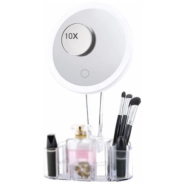 

compact mirrors adjustable desk mirror lighted vanity makeup with storage base light up cosmetic led lights touch switch