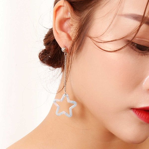 

japanese asymmetric korean five pointed star pendant women's earrings, Silver
