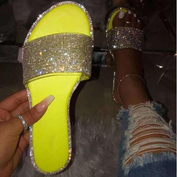 

glitter slippers women summer sandals 2021 fashion bling female candy color flip flops beach diamond flat shoes outdoor slippers, Black