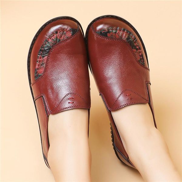 

sandals 2021 autumn women flat elderly shoes retro vintage genuine leather loafers black women's for