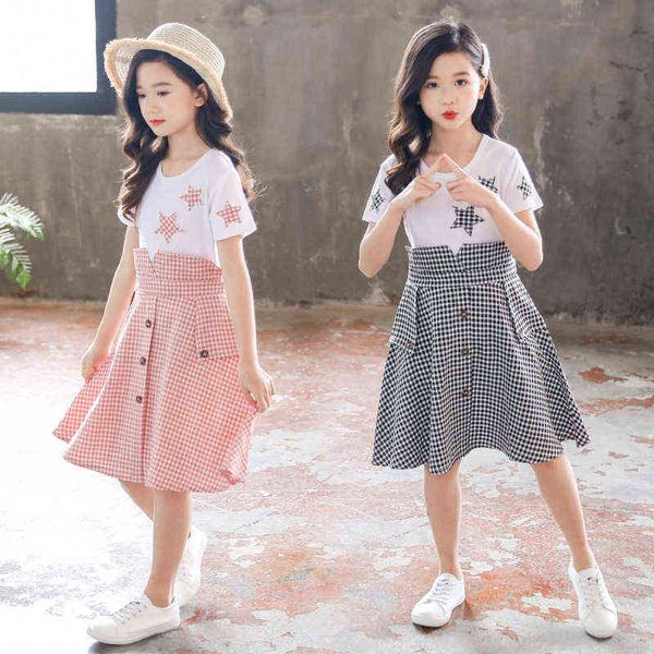 Kinder Sommer Kleid 2021 Neue Mädchen Prinzessin Kleider Mode Kinder Plaid Kleidung für Baby Mädchen 4 5 6 7 8 9 10 11 12 jahre Alt G1129