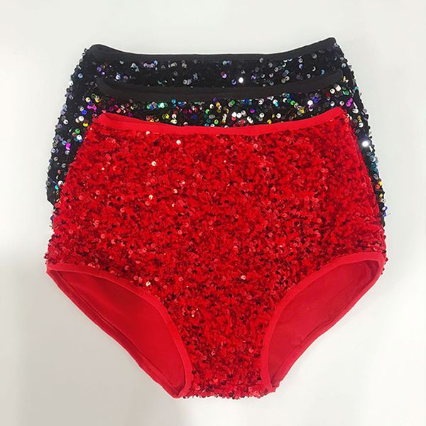 

pole dance shorts women shiny sequin jazz pants nightclub performance gogo pole dancewear mid-waist shorts stage costume vdb3179, Black;red