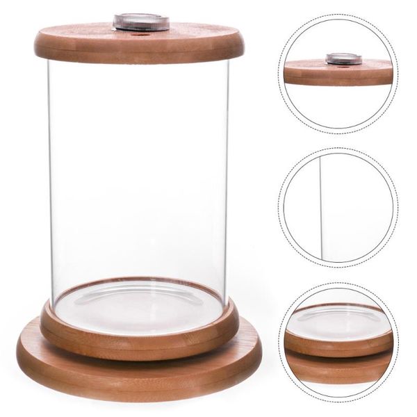 

aquariums 1pc 360 degree rotating glass fish tank bamboo base led mini decor