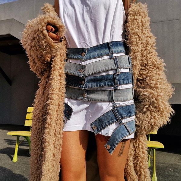 

skirts tide brand 2021 spring women's fashion high-waist casual wear-out hollow irregular skirt female trend, Black