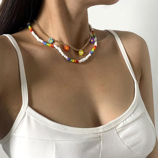 

chokers most bohemia jewelry accessories stacked wear little daisy shell colorful beads pendants handmade beaded choker necklace, Golden;silver