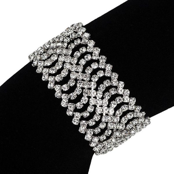 

silver color crystal classic charm bracelets hollow wide rhinestone bangles for women bridal wedding jewelry accessories, Golden;silver