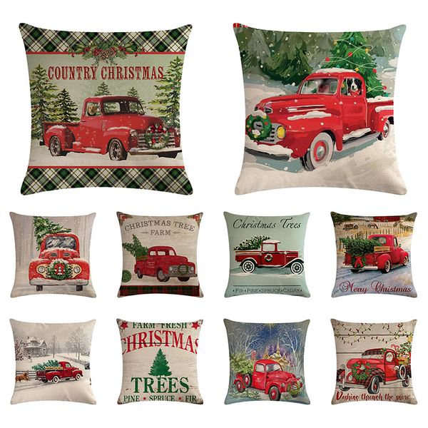 Decorações de Natal Red Pickup Caminhão de Natal Série de árvore de Natal Caso de almofada de almofada de almofada Bens de família 45 * 45cm 360C3