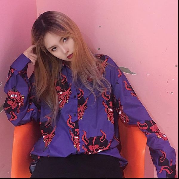 

harajuku shirt blusas female ulzzang short sleeve women blouse spring summer loose gothic devil print blouses korean womens, White