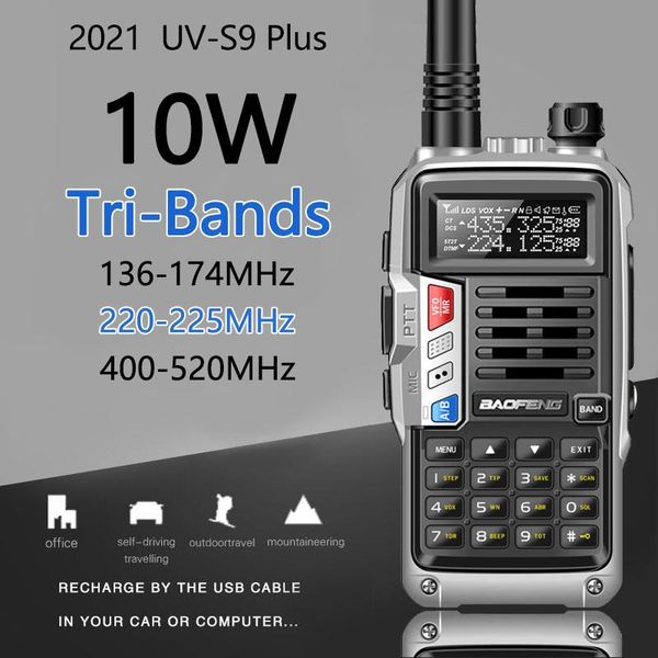 

walkie talkie baofeng uv-s9 plus tri-band radio 10w high power 136-174mhz/220-225mhz/400-520mhz amateur handheld ham