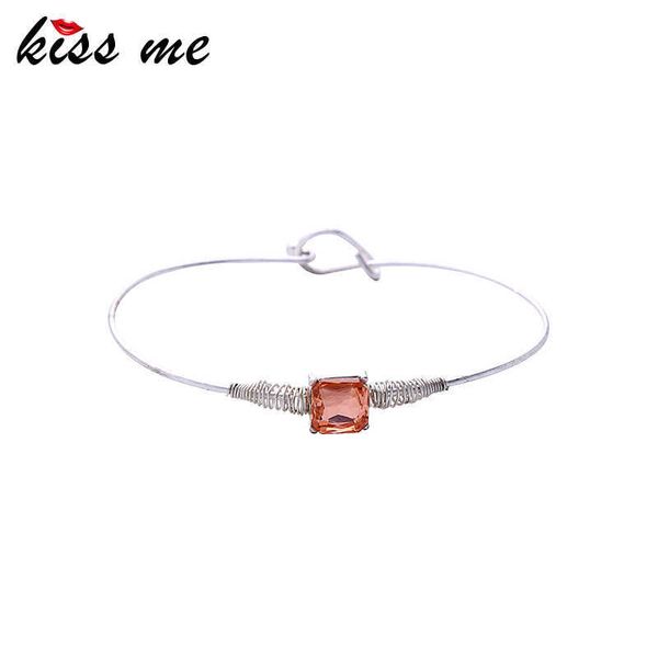 Kissme Requintado Quadrado Champagne Glass Stone Bangle para Mulheres Handmade Prata Color Ferro Pulseira Pulseira 2021 Nova Moda Jóias Q0719