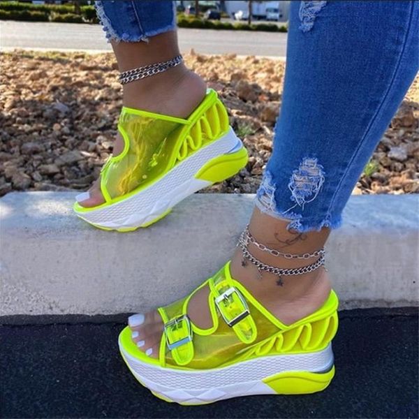 

new arrival fashion summer ins high wedges sandals women 2021 brand casual bright colors platform beach shoes woman, Black