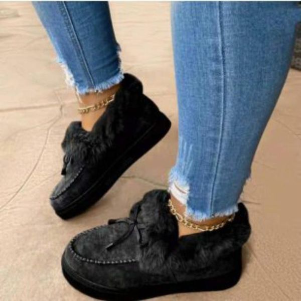 

boots 2021 low-cut viscose shoes flat bottom casual comfortable low-tube round toe snow women's, Black
