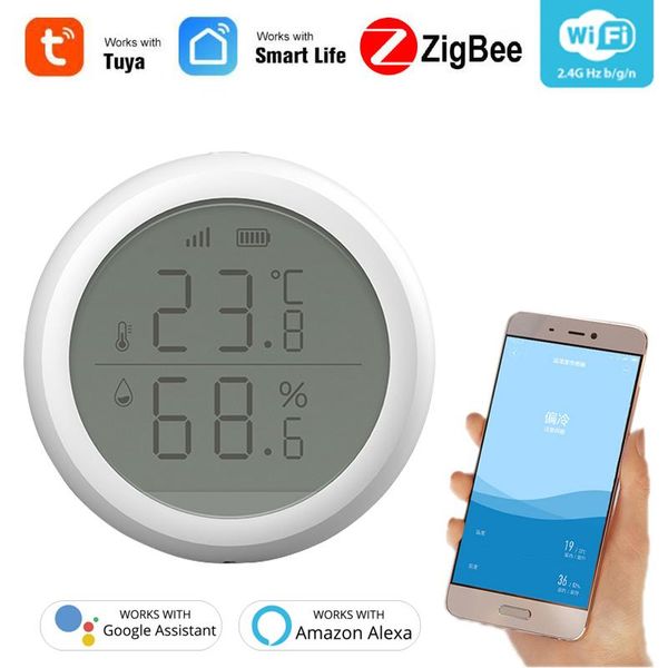 

smart home control tuya zigbee temperature and humidity sensor with led screen works google assistant hub