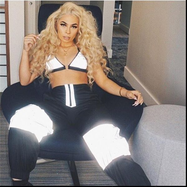 

fashion flash reflective crop women 2021 4 season fits casual gray solid streetwear clothes women clubwear, White