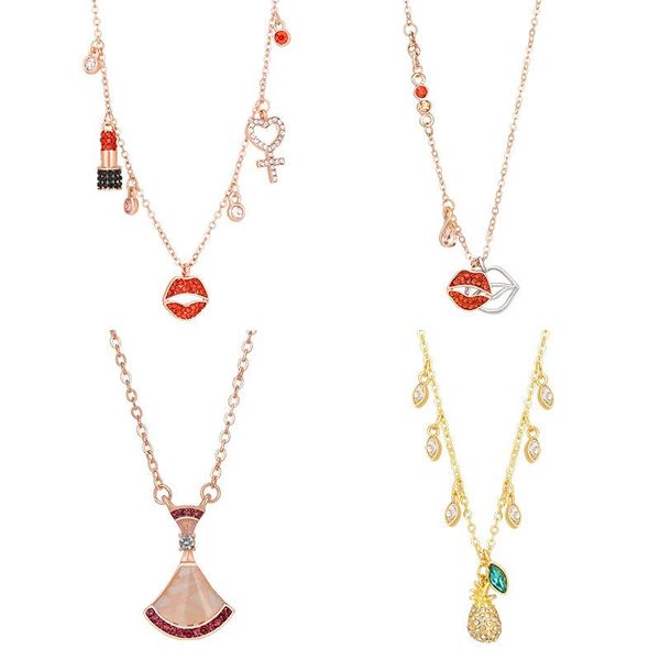 

chains 18k rose gold skirt necklace female simple clavicle chain titanium steel lipstick mouth accessories pineapple pendant, Silver