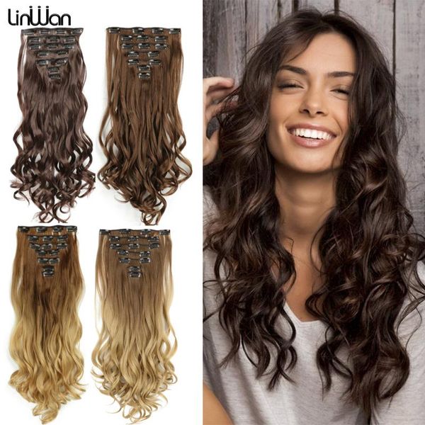 

synthetic wigs 22 inch 16 clips long hair clip wavy ombre blonde brown black red heat resistant false piece for women