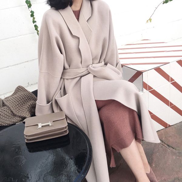 

2020 autumn women woolen coat turn down collar double breasted long wool coat camel women warm coat casaco feminino, Tan;black