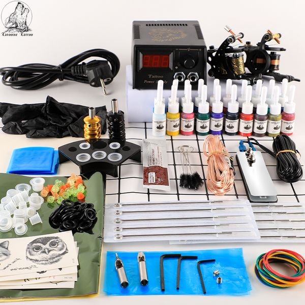 

tattoo kit tattoo machines gun with ink power supply tattoo grips body art tools complete set accessories suppliesscouts