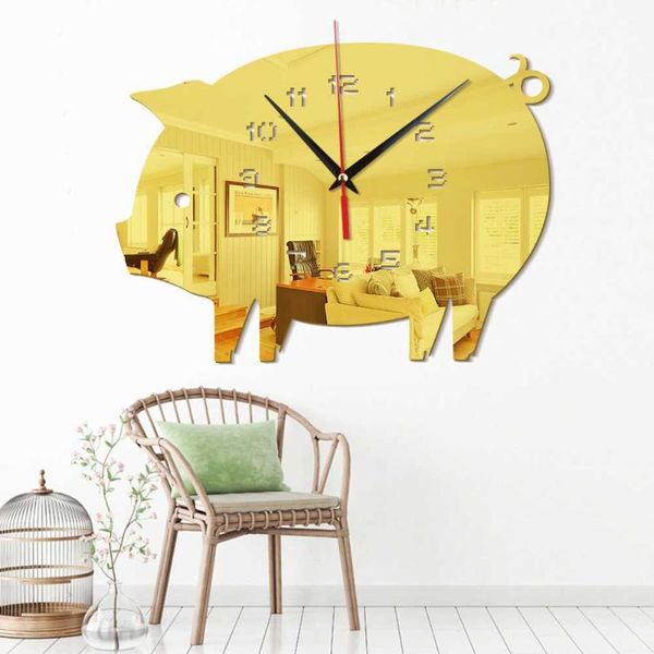 

wall clocks cute pig clock diy 3d decorative sticker home decor living room decoration mirror sticke