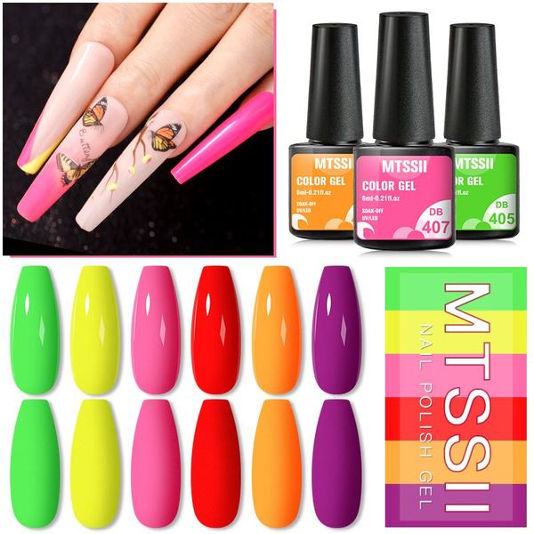 

nail gel mtssii 6ml fluorescent color polish uv led 6 colors manicure semi soak off varnish art design, Red;pink