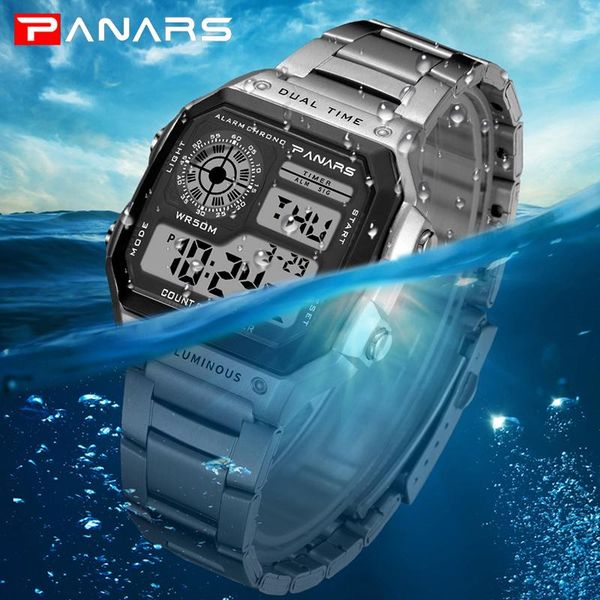 

wristwatches panars g style sports watch man count down waterproof stainless steel digital male clock relogio masculino, Slivery;brown