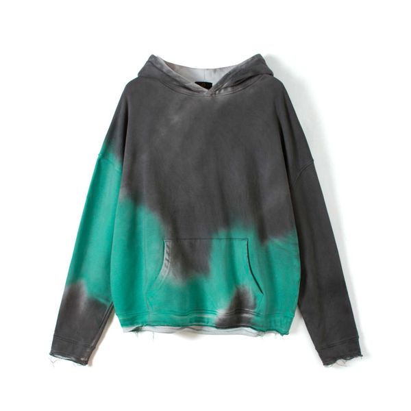 

green blue black tie-dye hoodie hip hop oversize distressed pullover autumn streetwear