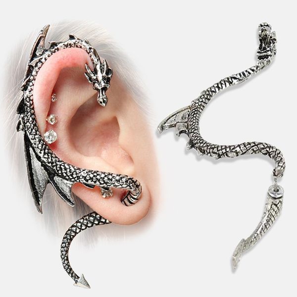 

retro dragon stud earrings fashion flying dragon earcuff women men punk rock cuff earrings personality gothic earrings studs, Golden