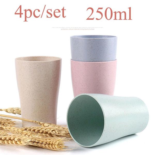 

cups & saucers 4pcs wheat straw water cup multi-functional coffee glue plastic drinking glass kids reusable bright