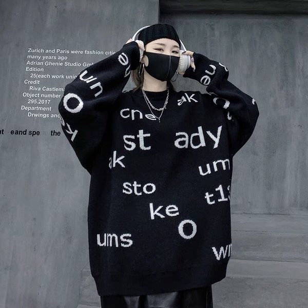 

autumn and winter womens sweaters 2021 retro letters womens pullovers korean version of the bottoming outer wear womens, White;black