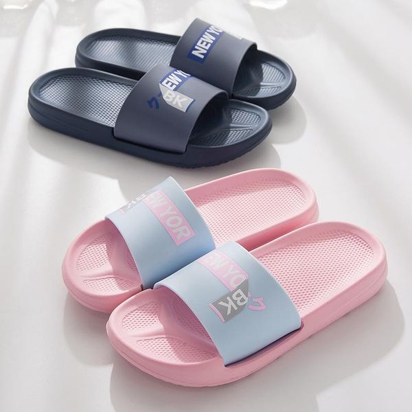 

summer slippers women cute lovely floor flat slides non-slip indoor flip flops bathroom home couple female men beach sandals, Black
