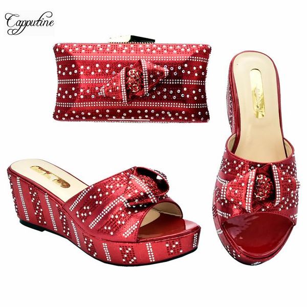 

dress shoes lates red wedge heel african slipper and clutch handbag sets with rhinestones 333-3, height 7cm, Black