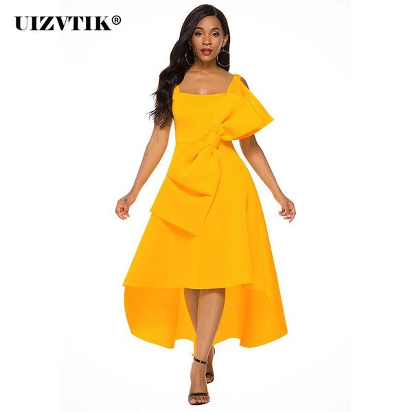 

casual dresses big bow tie banquet woman dress 2021 summer vintage asymmetry ball gown long party women slim maxi, Black;gray