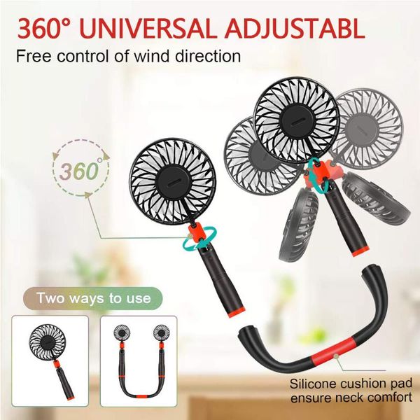 

electric fans summer usb mini fan neck rechargeable cooling portable sports light desk hand creative air conditioner