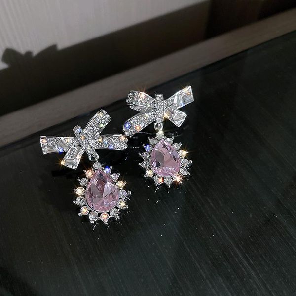 

dangle & chandelier luxury waterdrop rhinestone crystal drop earrings for women girly zirconia bow silver color wedding fashion jewelry whol