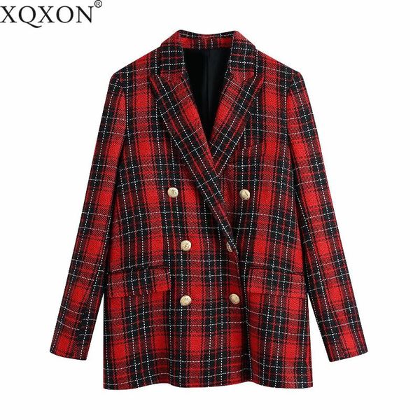 

women's suits & blazers spring 2021 women fashion double breasted check blazer coat vintage long sleeve pockets female outerwear chic v, White;black