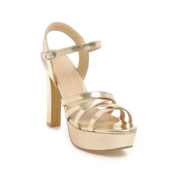 

sandals 2021 summer shoes for women gold silver white platform block high heels ankle strap large size 34-43, Black