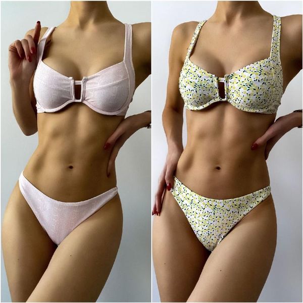 

2021 new summer bikini swimsuit bikini steel bracket underwire pink swimwear bathing suit women thong bikinis